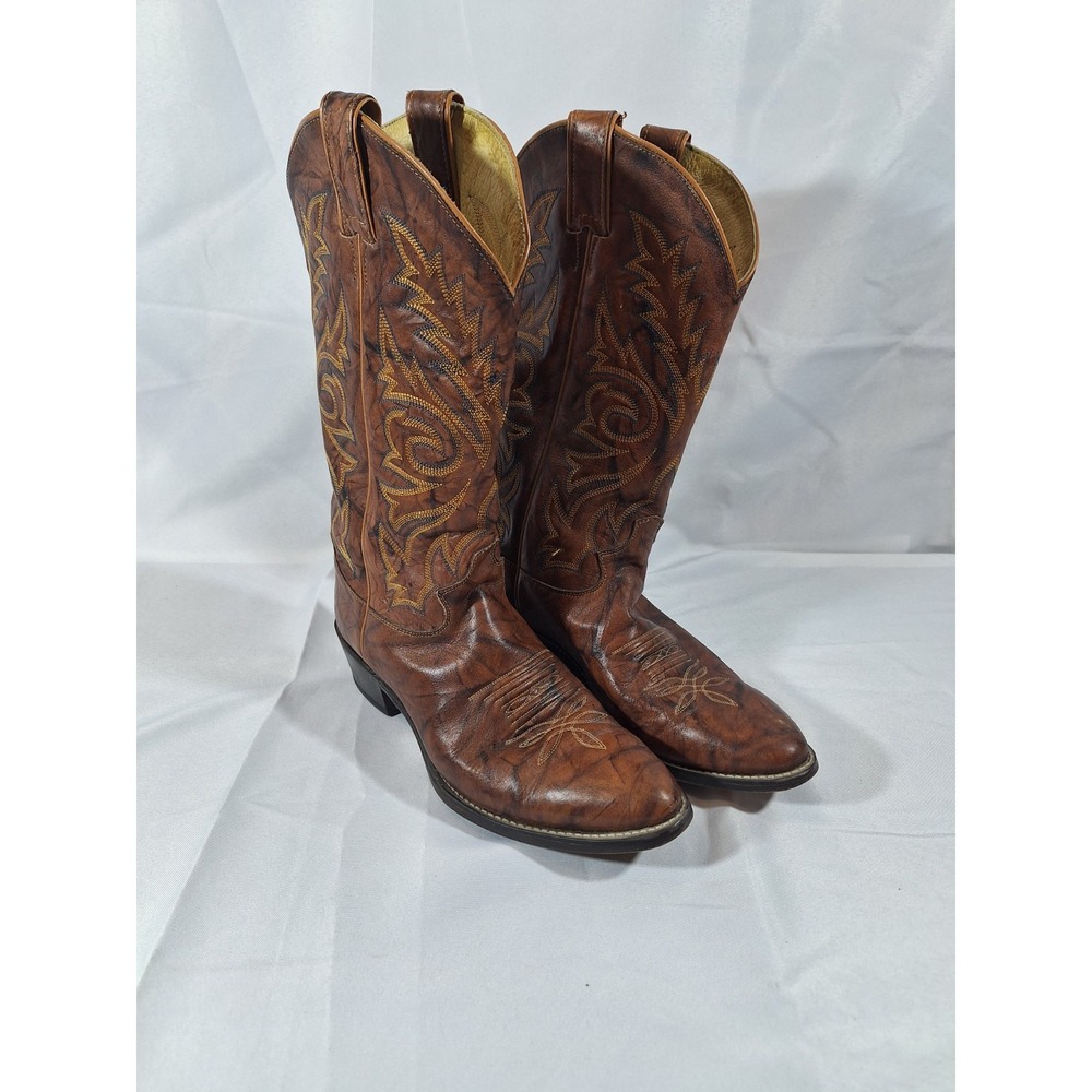 JUSTIN Men's Marbled Chestnut Brown Deerlite Leather Cowboy Boots #1560 Sz 9 EE